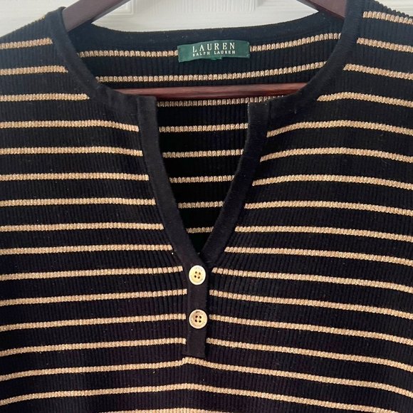 Lauren by Ralph Lauren Women's Black with Gold Stripes Sweater! - Picture 2 of 12